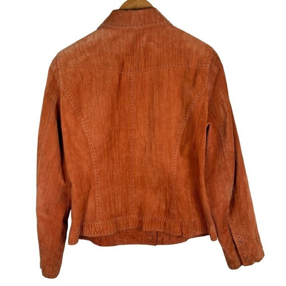 VTG Anne Klein A-Line Womens Suede Leather Jacket Size 12 Orange Brown Cropped - Picture 7 of 11
